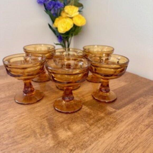 Vintage Libbey Rock Sharpe Amber Ashburton Sherbet Glasses – Set of 6 Mid-Centur - Picture 1 of 7